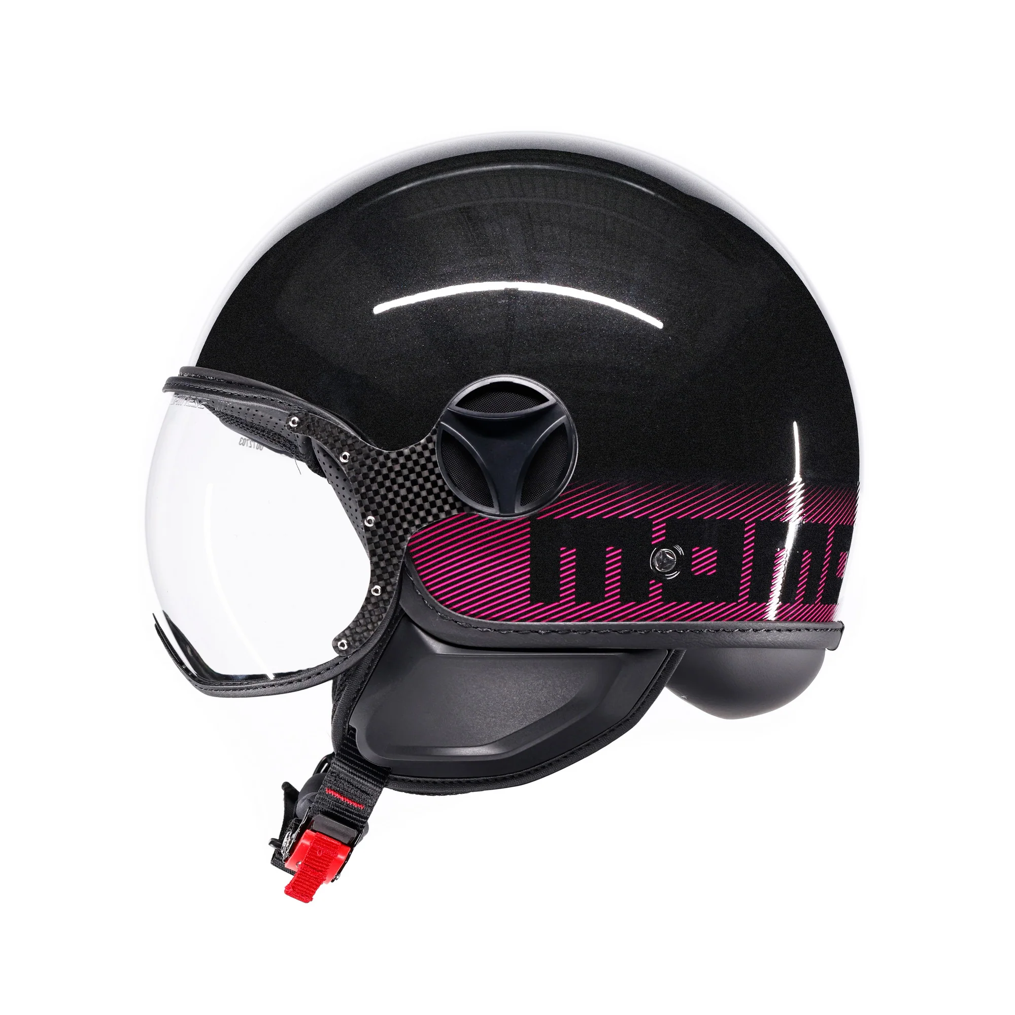 Casco moto jet FGTR CLASSIC Stripes E2206 Nero glitter / fucsia - Image 3