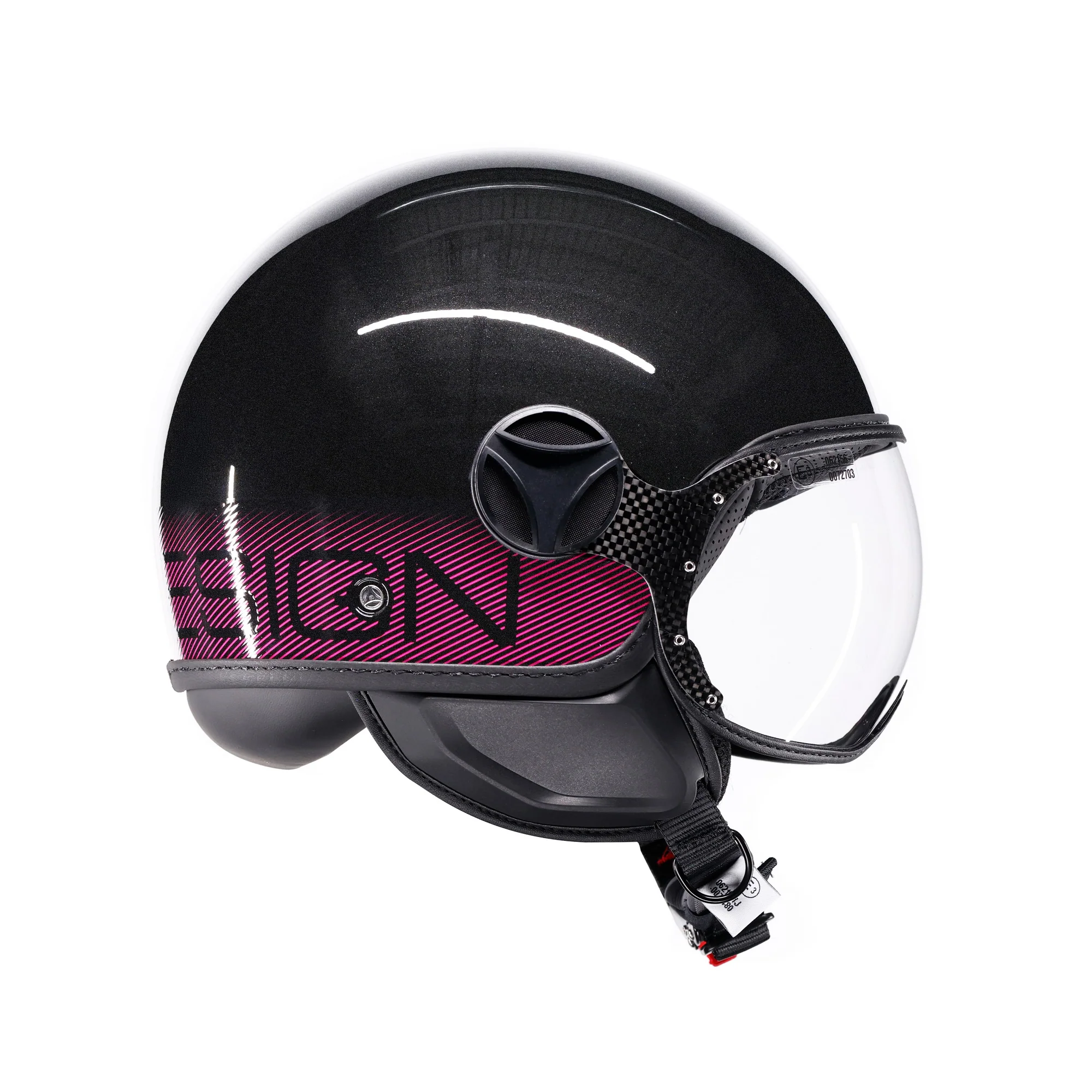 Casco moto jet FGTR CLASSIC Stripes E2206 Nero glitter / fucsia - Image 4