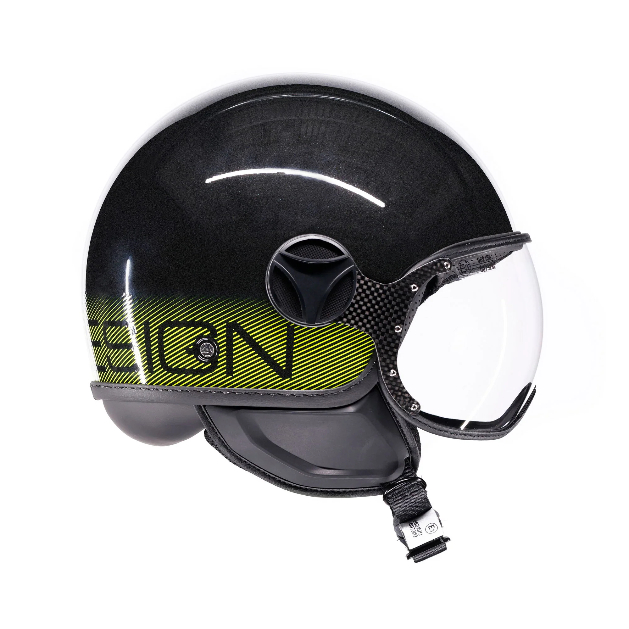 Casco moto jet FGTR CLASSIC Stripes E2206 Nero glitter / giallo fluo - Image 4