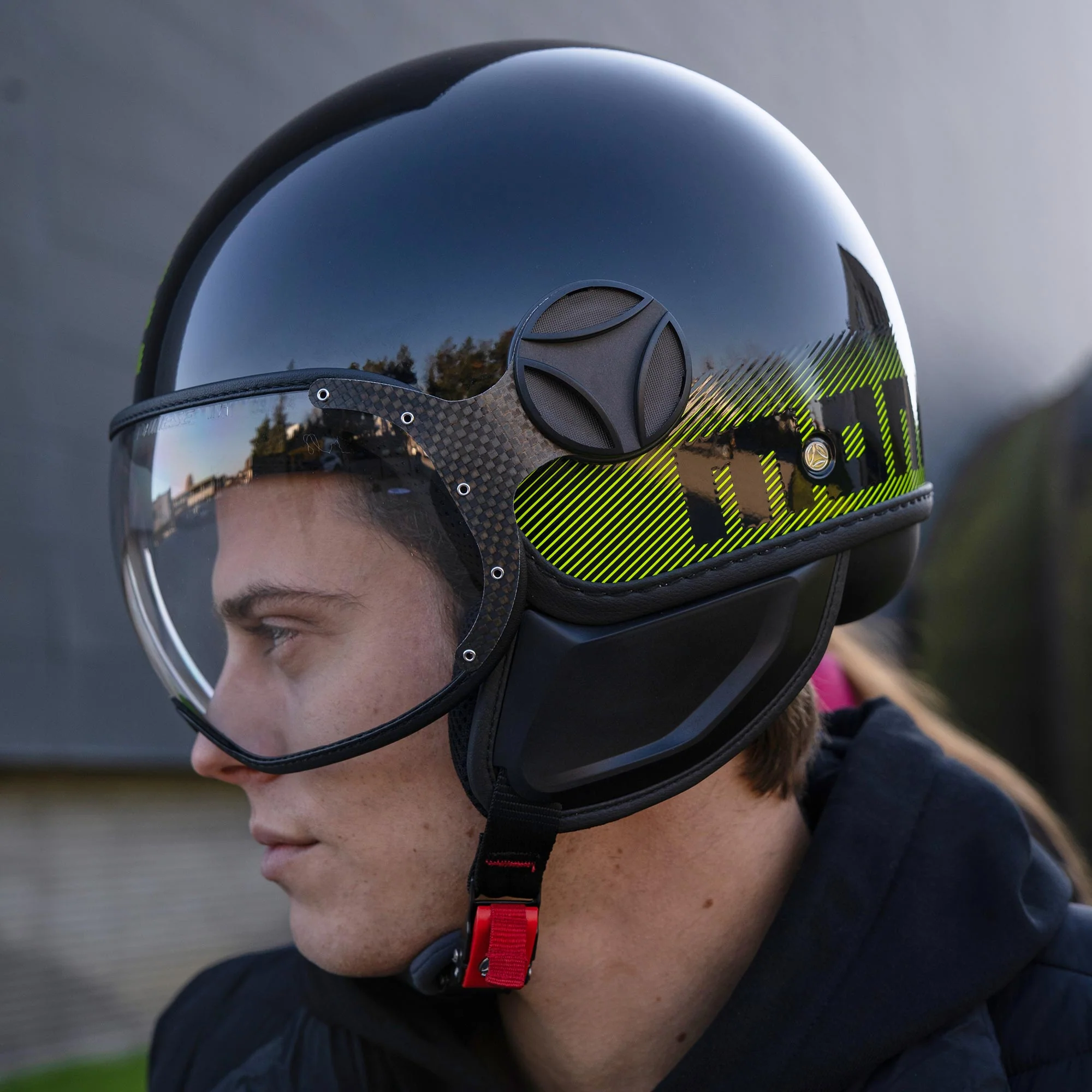 Casco moto jet FGTR CLASSIC Stripes E2206 Nero lucido / giallo fluo - Image 2