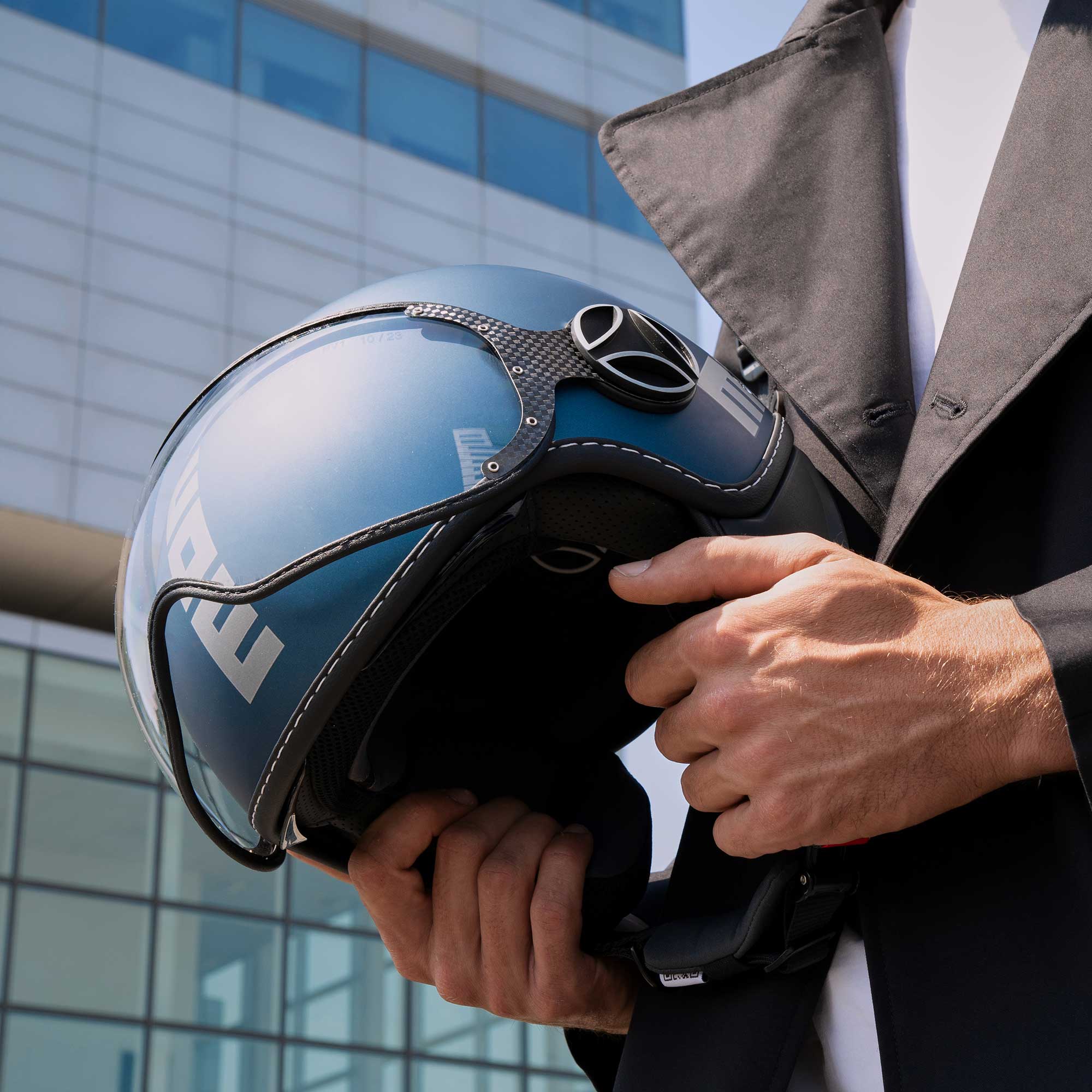 Casco moto jet FGTR EVO Mono E2206 Blu avio opaco / silver - Image 9