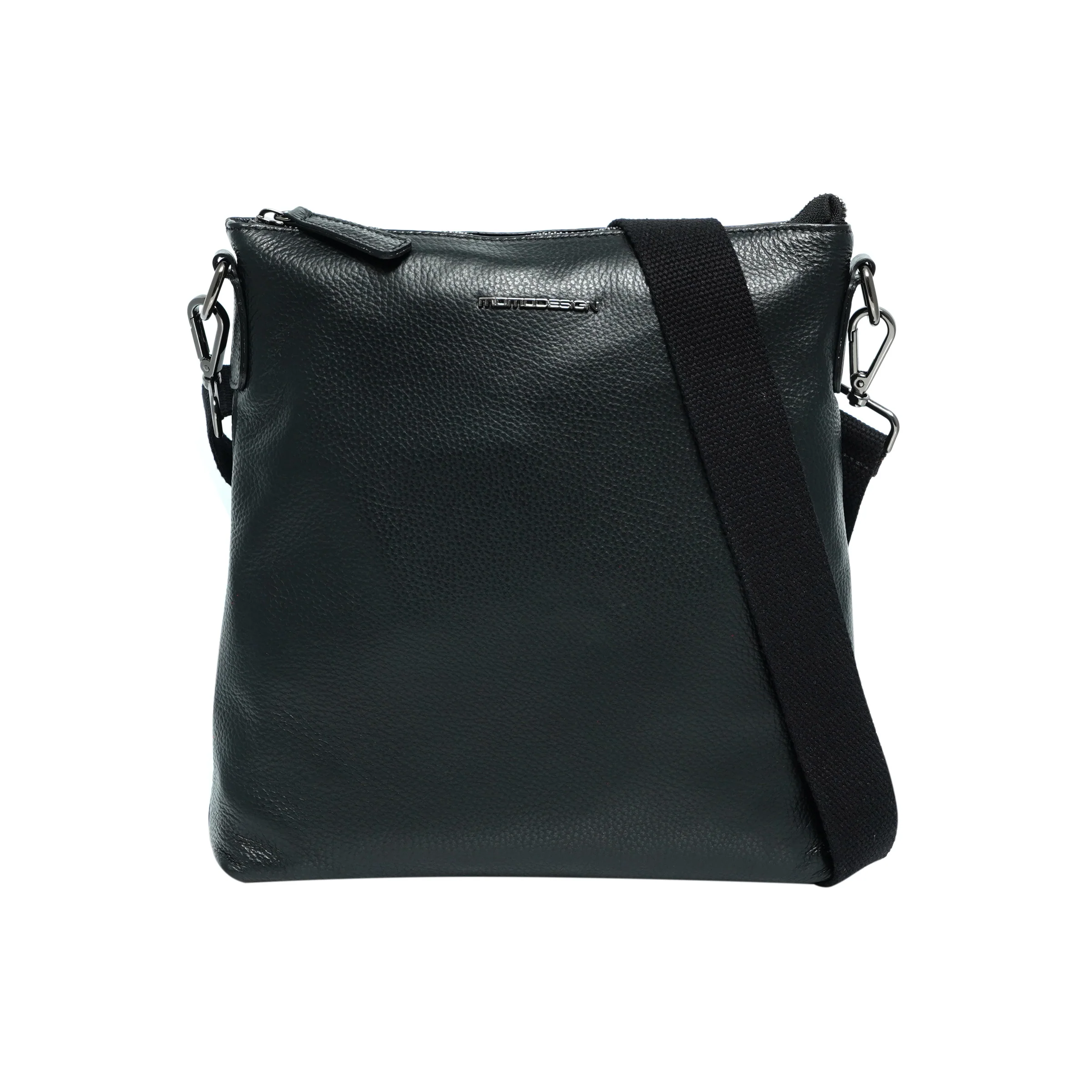 Tracolla Momodesign con zip in vera pelle nera martellata