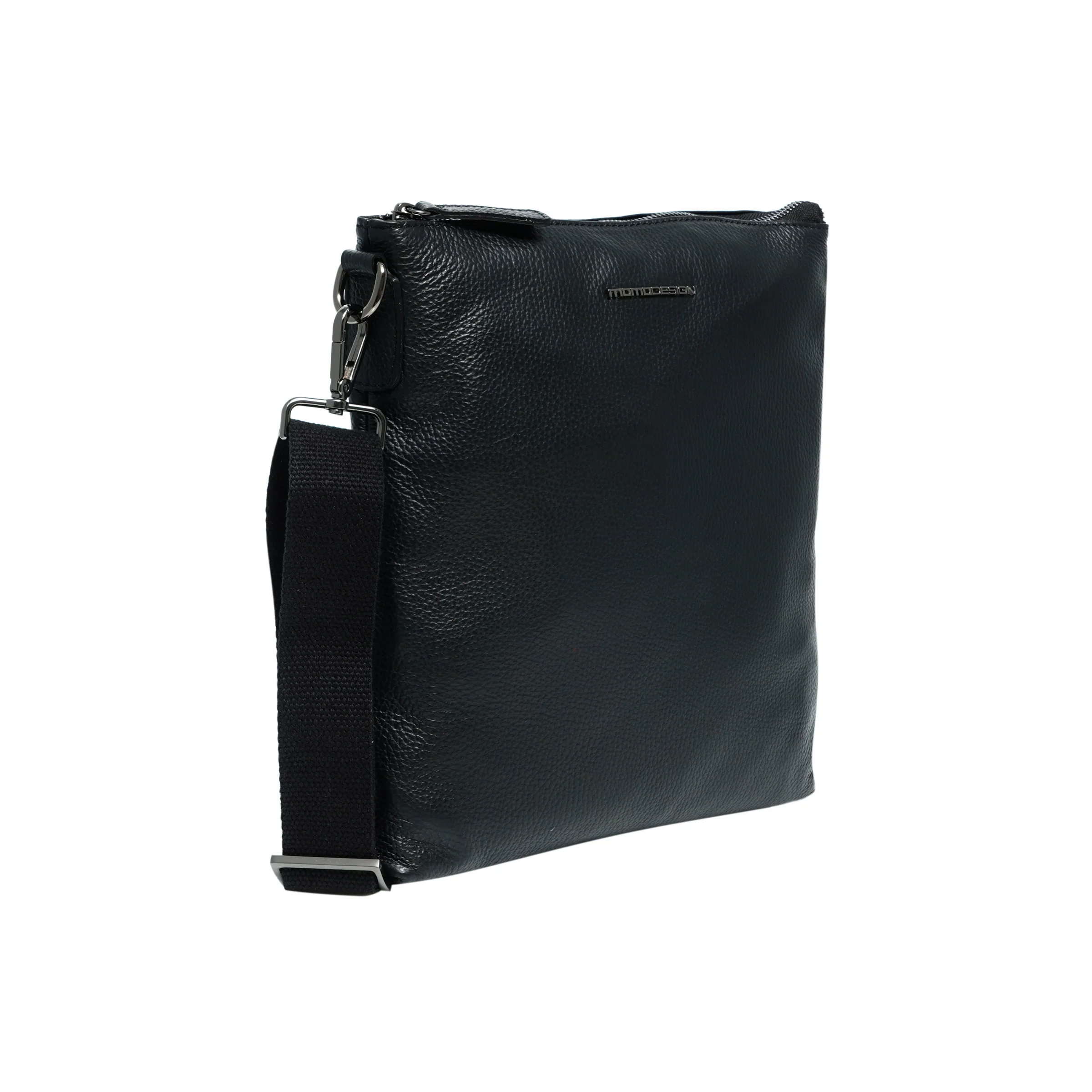 Tracolla Momodesign con zip in vera pelle nera martellata - Image 3