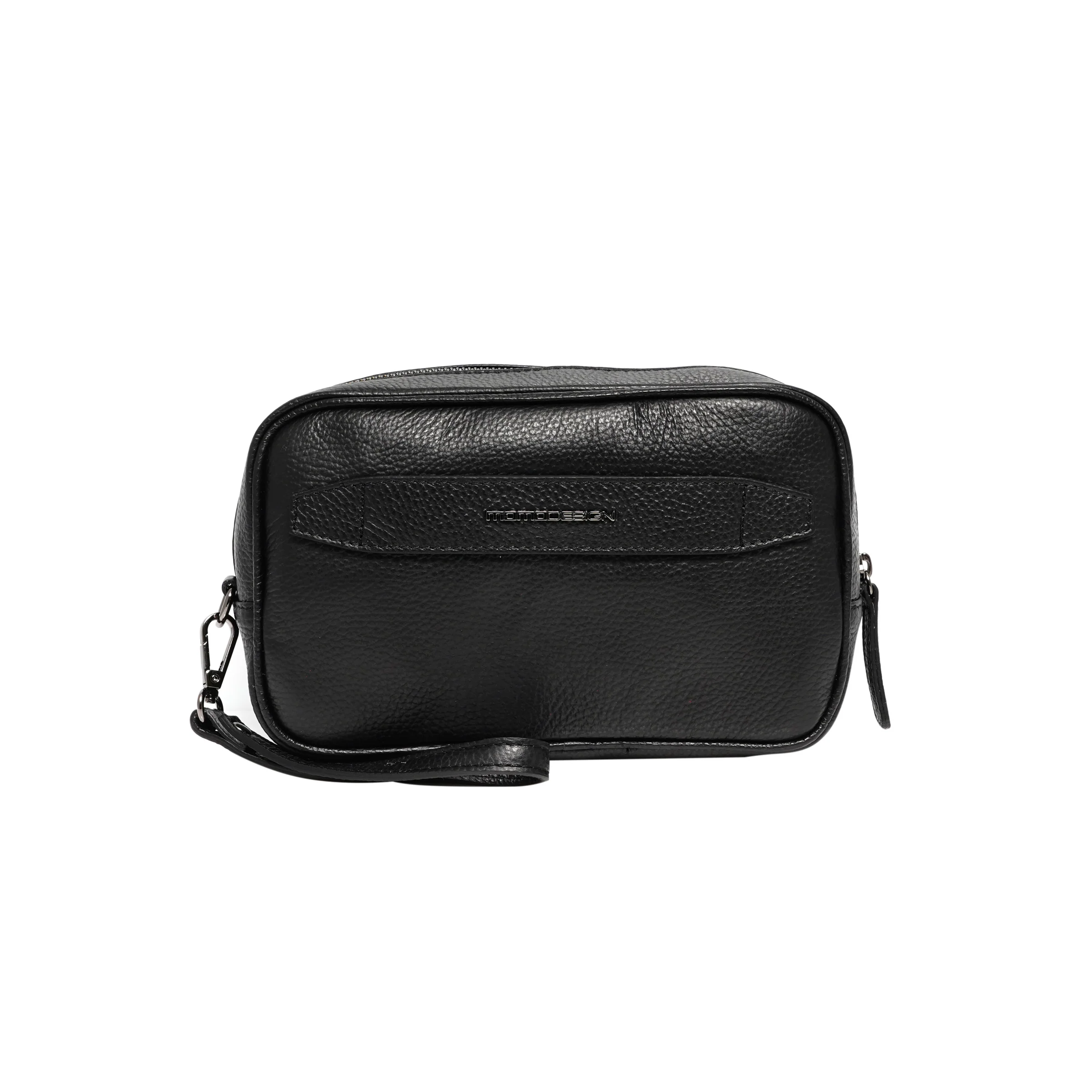 Momodesign pouch in vera pelle nera martellata