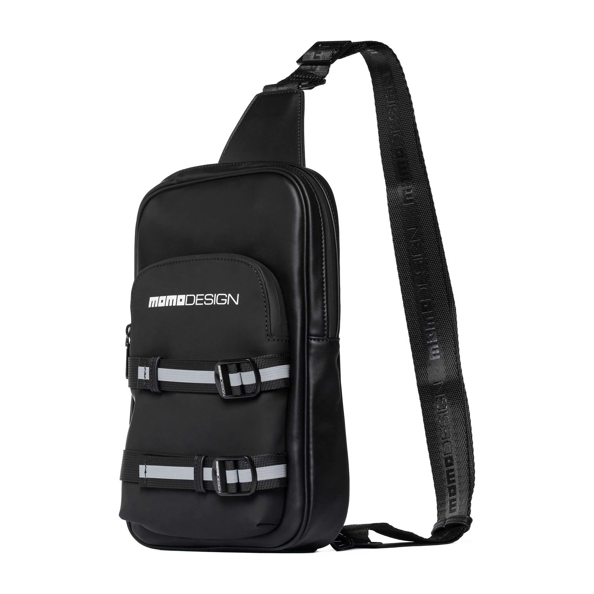 Momodesign borsa monospalla Rubber nero con fasce riflettenti - Image 3