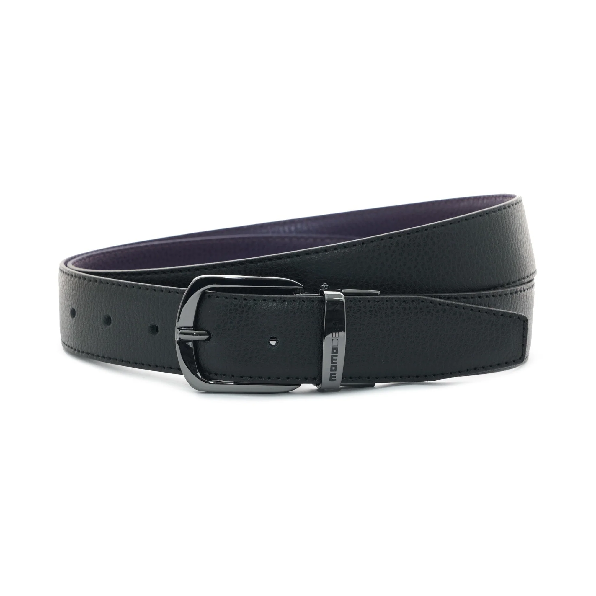 Momodesign Cintura in pelle nera / blu con fibbia nero lucido