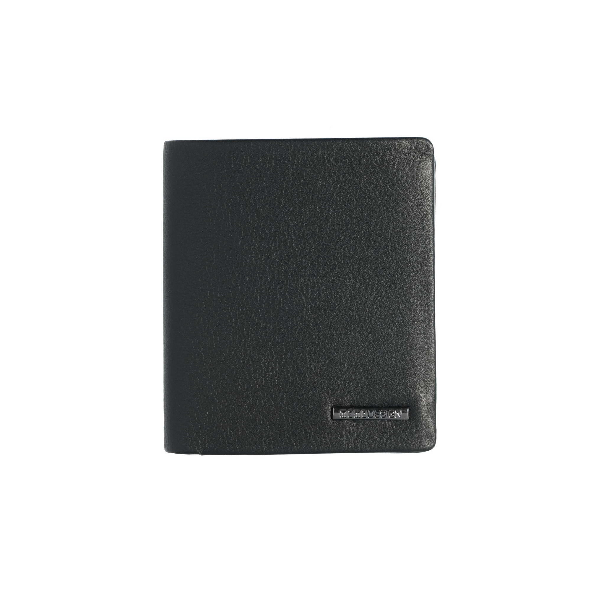 Momodesign portafoglio compatto con portamonete Pure in vera pelle nera