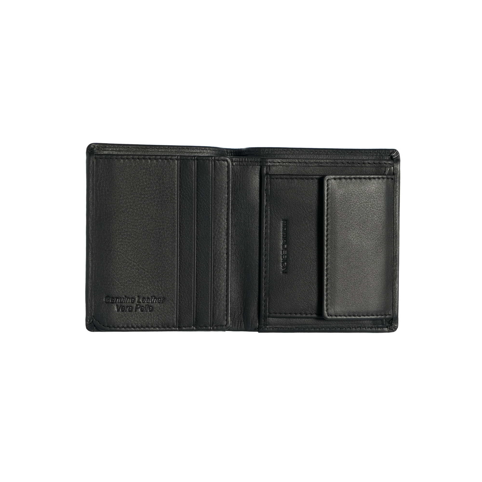 Momodesign portafoglio compatto con portamonete Pure in vera pelle nera - Image 2