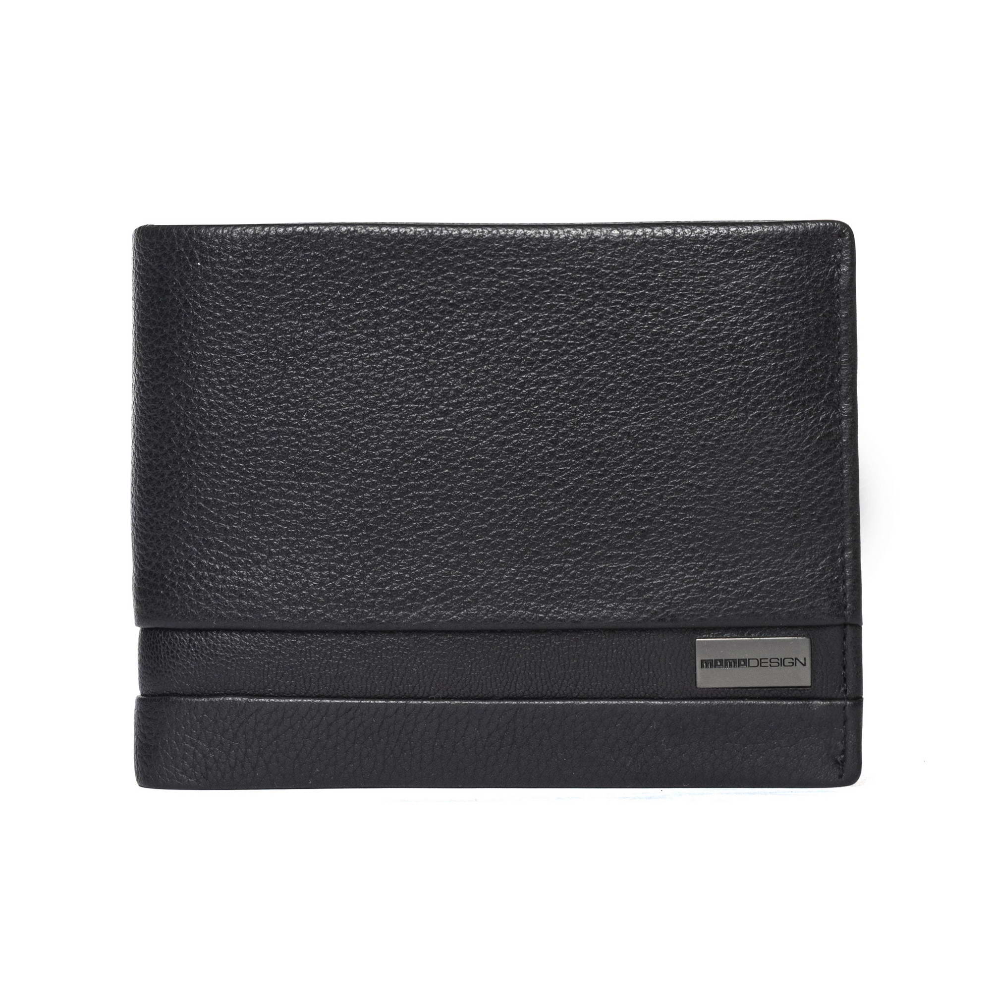 Momodesign portafoglio con portamonete Dollaro in vera pelle nero