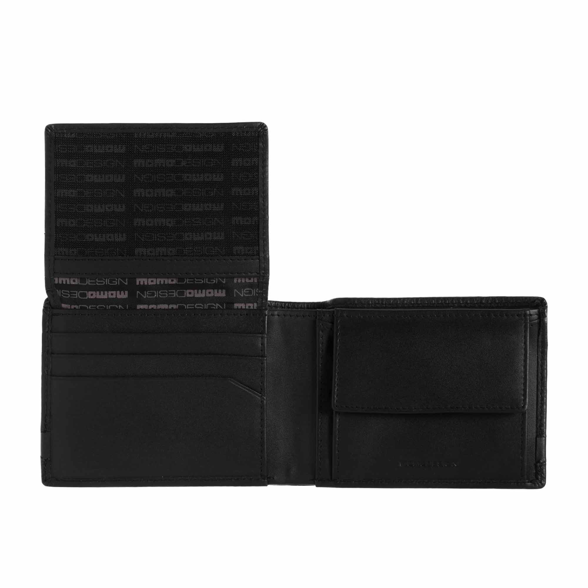 Momodesign Portafoglio con tasca portadocumento e portacarte in pelle martellata nera - Image 2