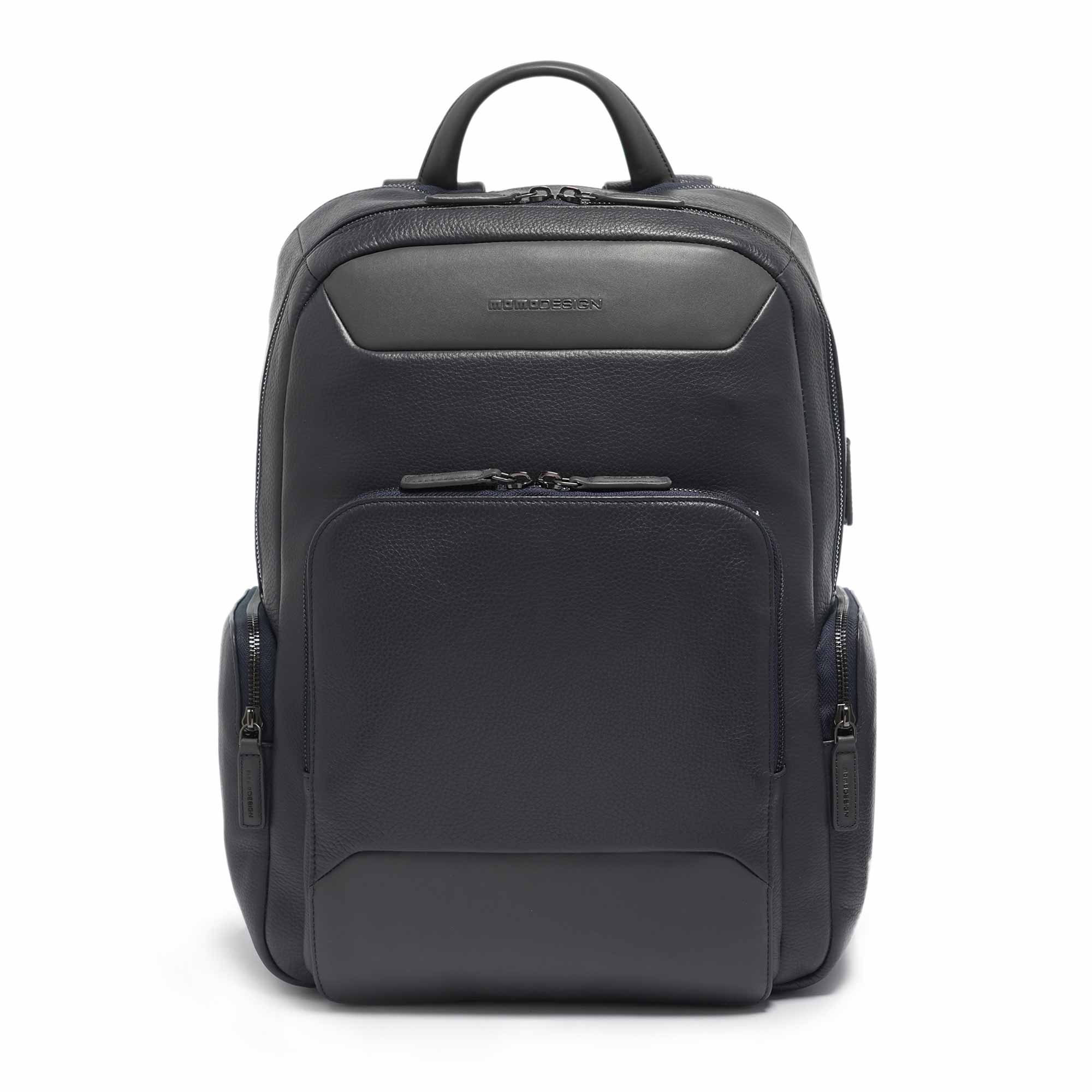 Momodesign Zaino Dollaro con 3 tasche in pelle colore blu